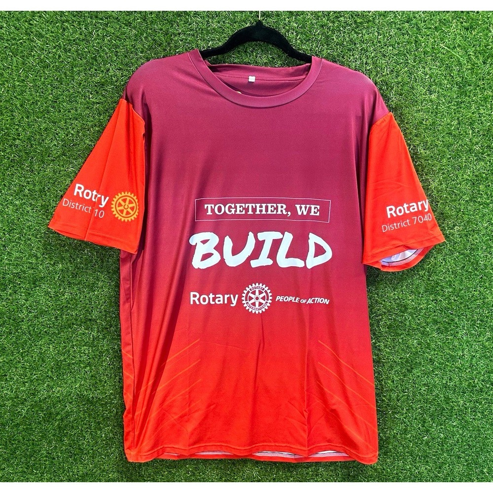 Rotary Men's Maroon/Orange Rotarian at Work 2024‎ Logo Graphic Crew Tee L